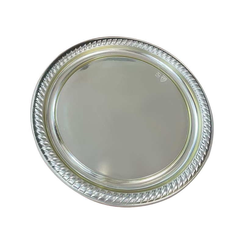 Zilveren waaiervormig rond dienblad