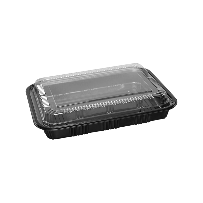 Wegwerp plastic zwarte lunchbox met deksel