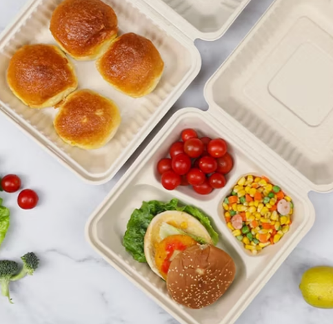 Fabrieksmatig op maat bedrukte wegwerp Bento lunchbox Bio-deqradable maïszetmeel splitverpakking gemaakt van maïszetmeel 